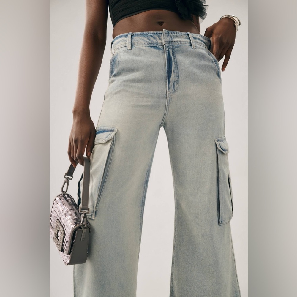 Pilcro Light Blue Wide-Leg Cargo Jeans